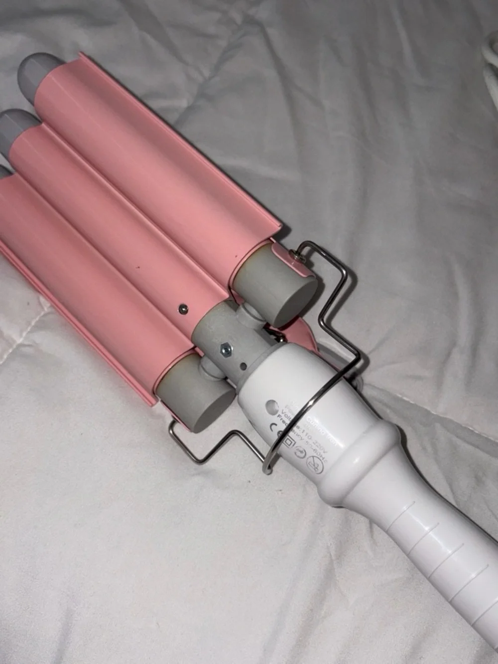 Pink Triple-Barrel Hair Waver with White Handle